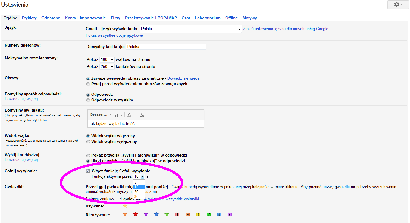 cofnij gmail