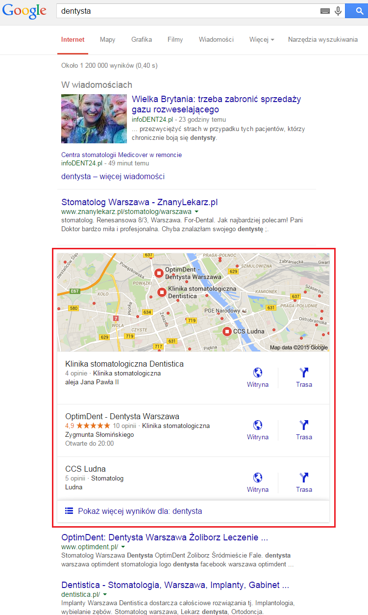 widok serp dentysta warszawa