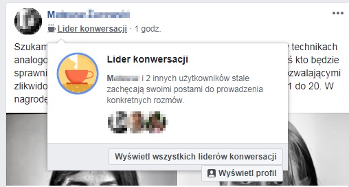Założyciel, Administrator czy Lider konwersacji? Facebook oznacza członków grup