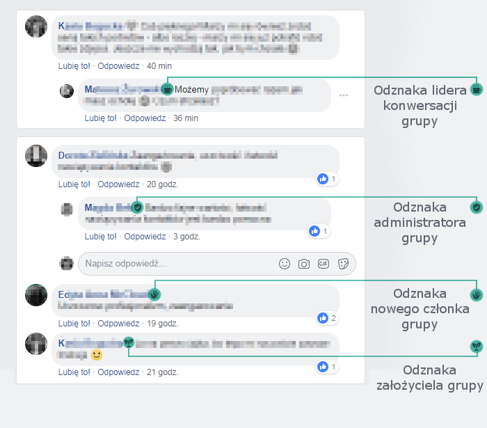 Założyciel, Administrator czy Lider konwersacji? Facebook oznacza członków grup