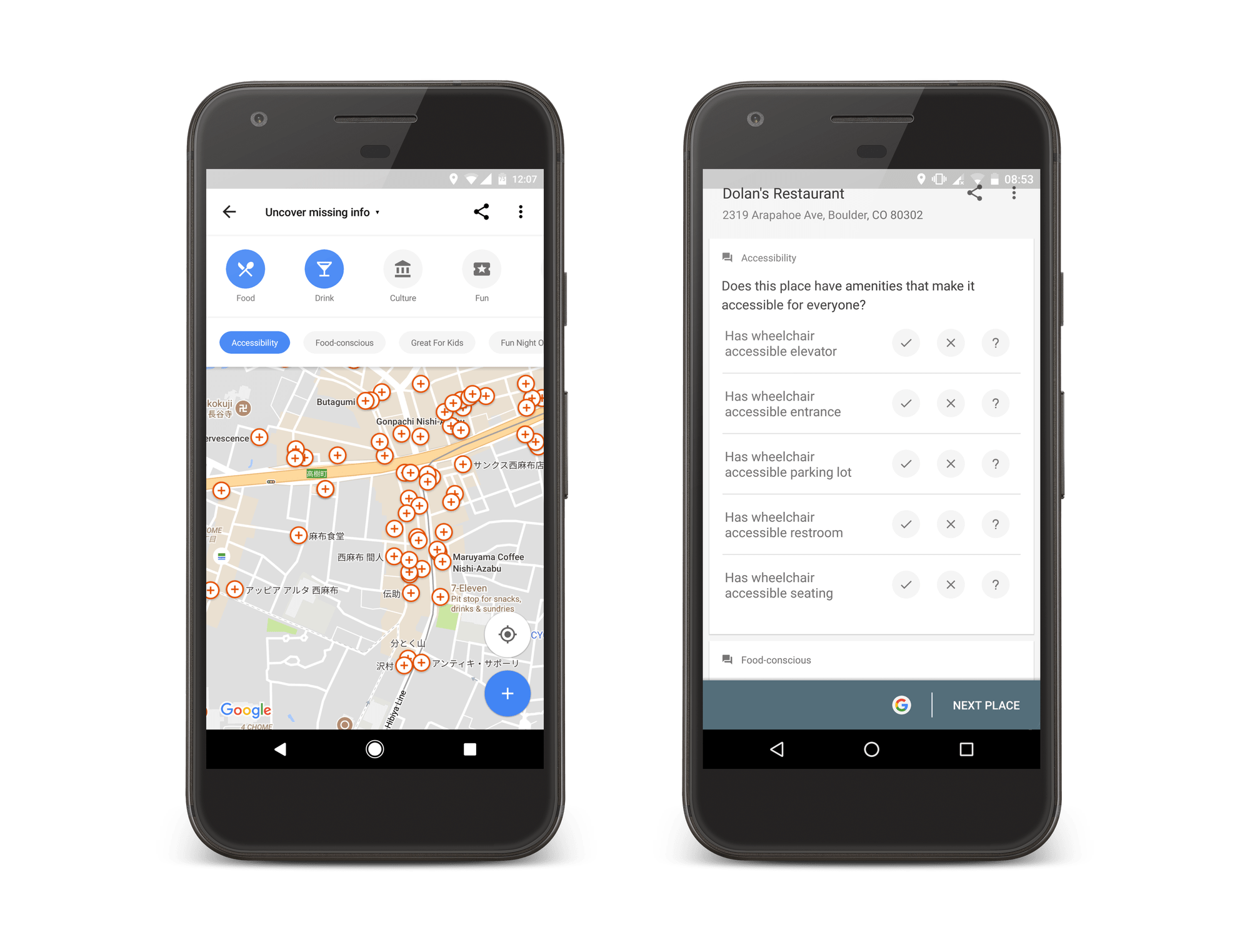 Informacja w Google Maps o dostępności miejsc dla osób niepełnosprawnych