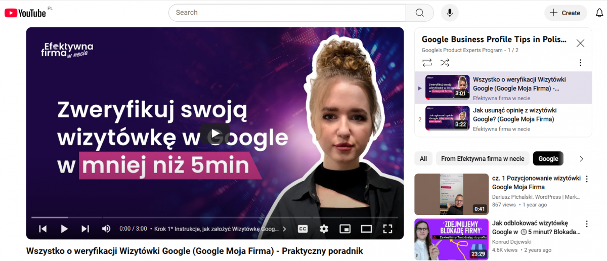 film z kanału Efektywna firma w necie na playliście Google