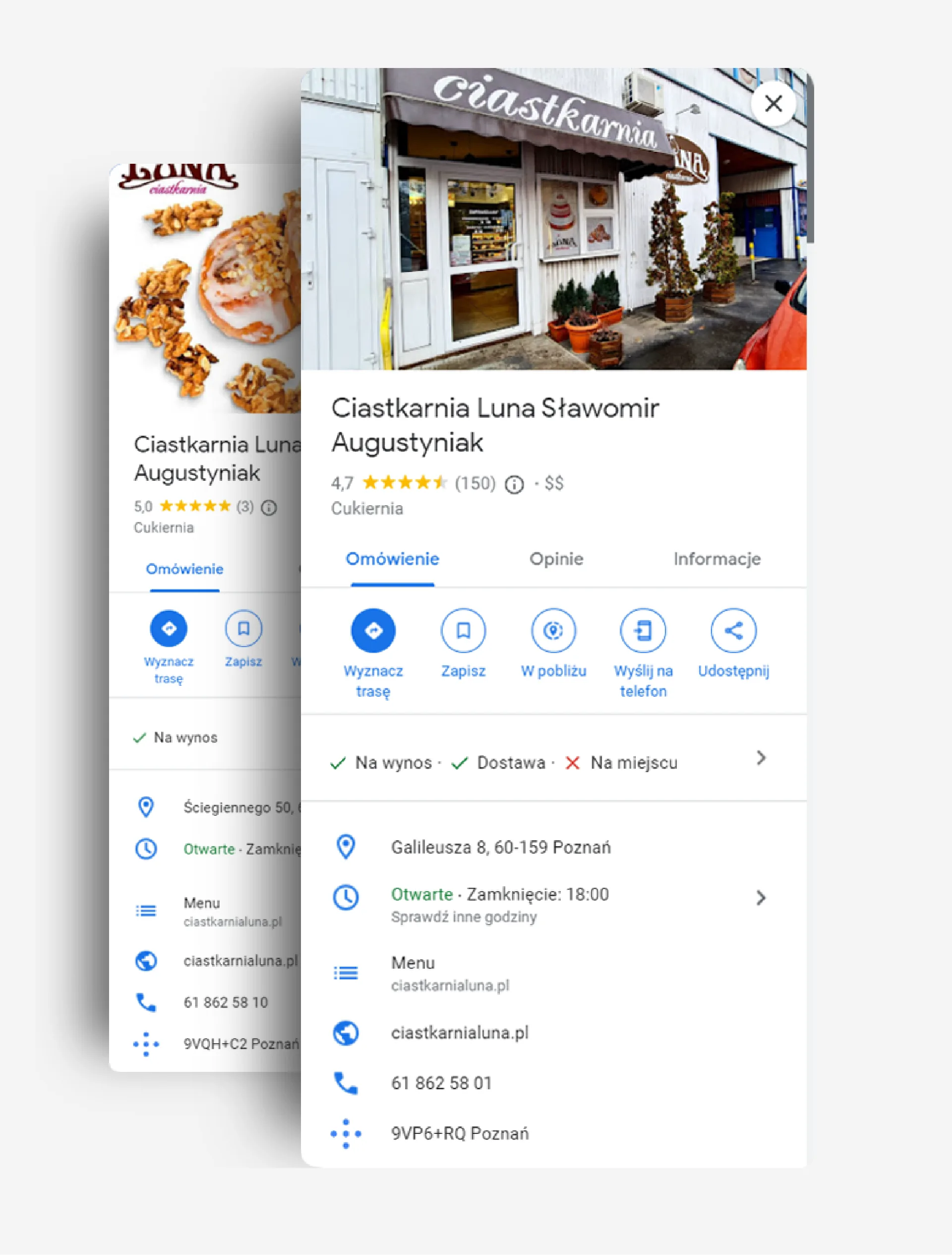 Zrzut wizytówki Ciastkarni Luna w Profilu Firmy w Google