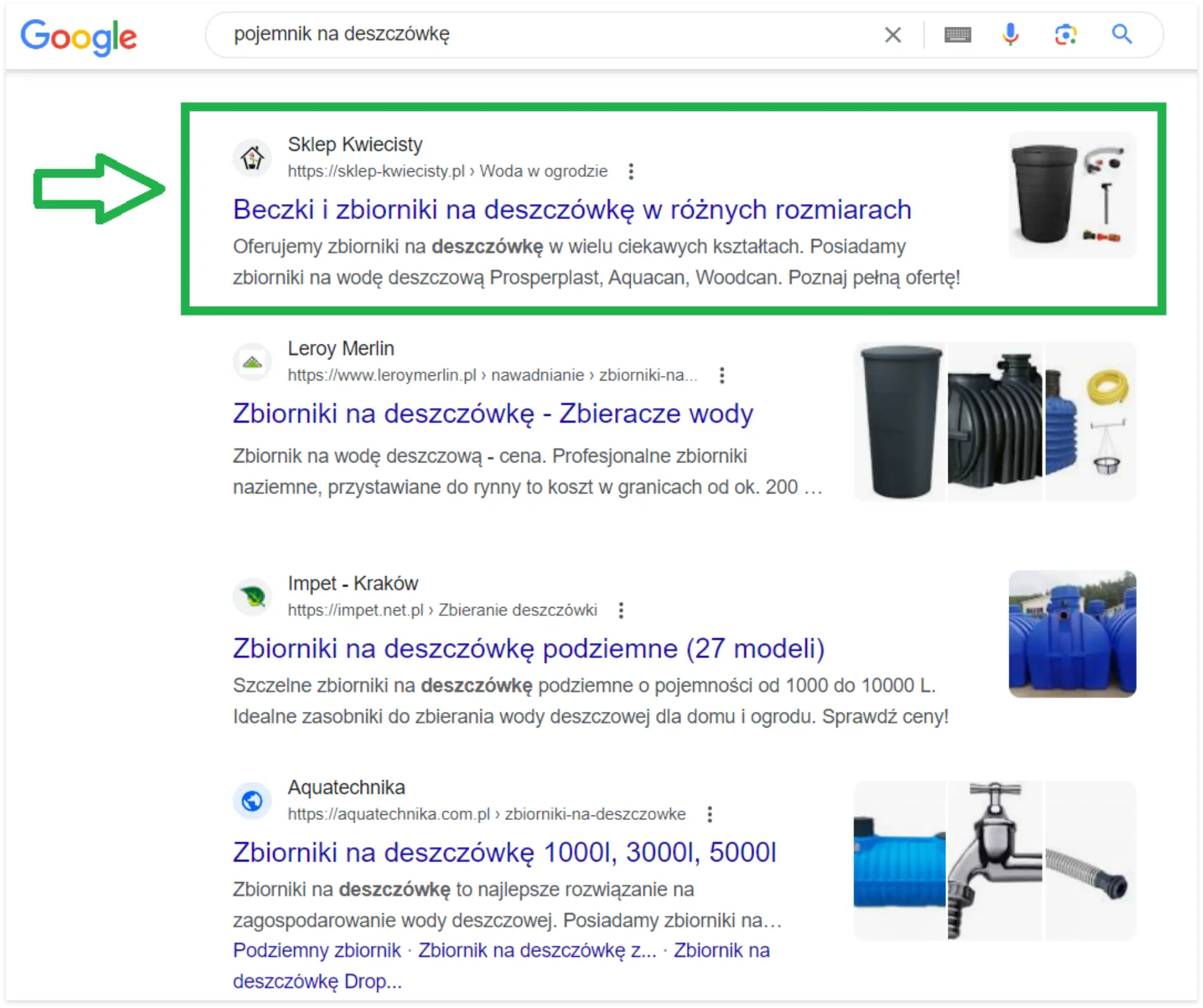 Zrzut z wyszukiwarki na słowo kluczowe pojemnik-na-deszczowke