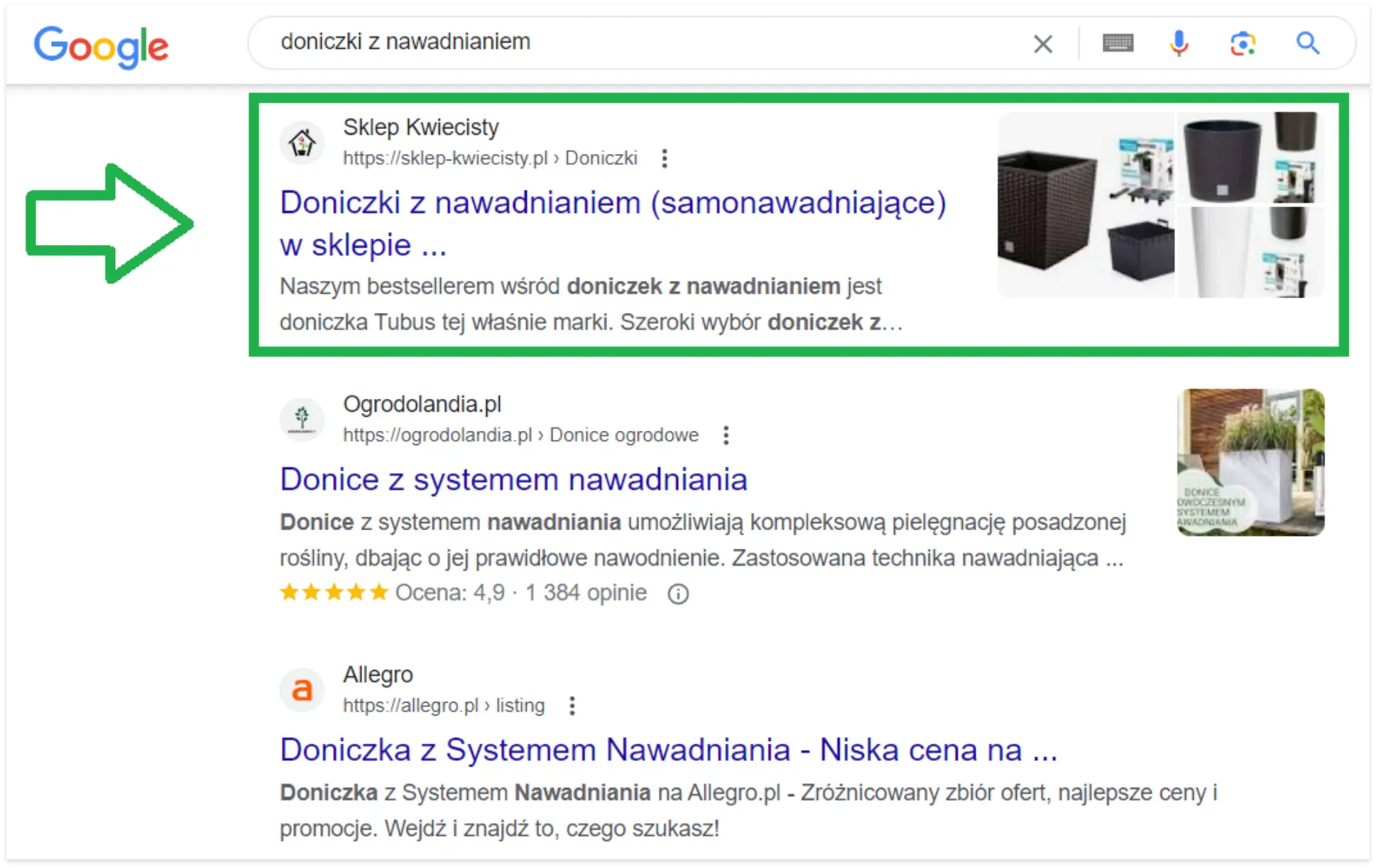 Zrzut wyszukiwania ze słowem kluczowym doniczki-z-nawadnianiem