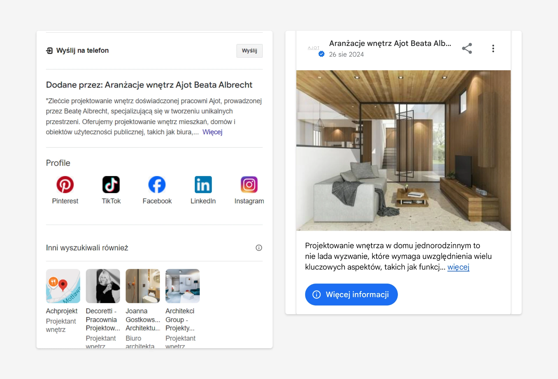 Zrzut ekranu z wizytówki Google firmy Ajot